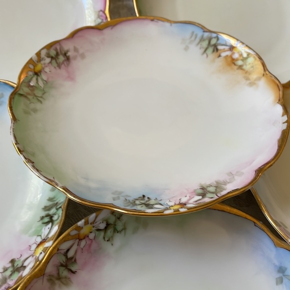 Antique lot of 6 Bavaria porcelain 6” plates gold rim floral design - Picture 2 of 12